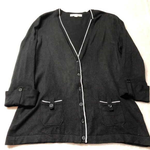 cleo Black & White Button Down Cardigan Size Petite Med - Picture 3 of 9
